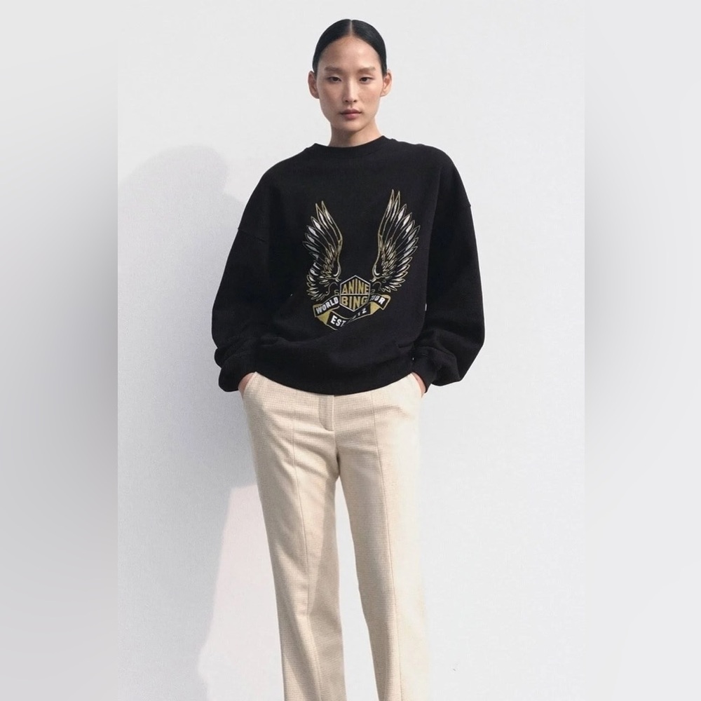 Anine Bing - Kenny Sweatshirt Gold Wings in Black
